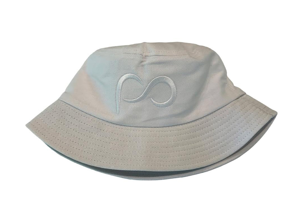 White PO Bucket Hat with White PO logo