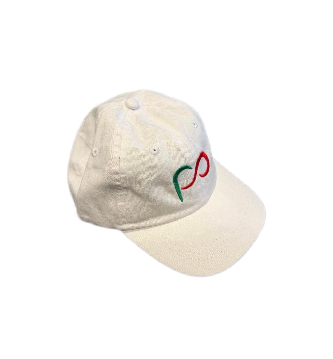 Youth White Curved Bill Cap PO logo in front