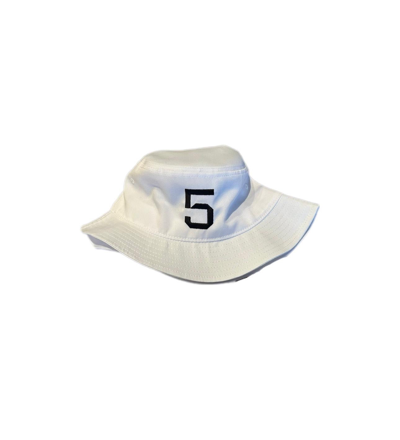 White Bucket Hat with #5 logo