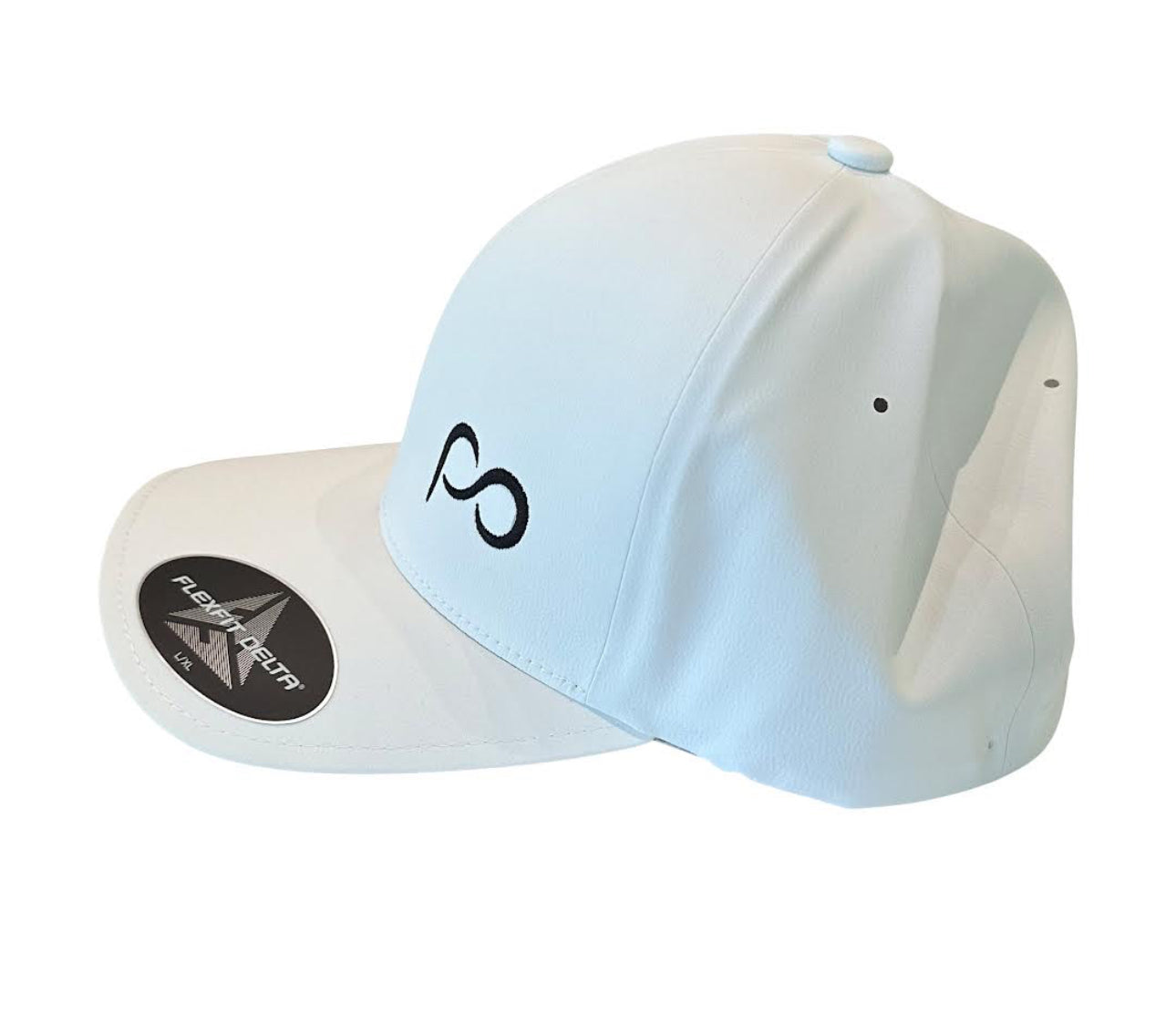 White Curved Bill Cap with Black Small Front PO Logo
