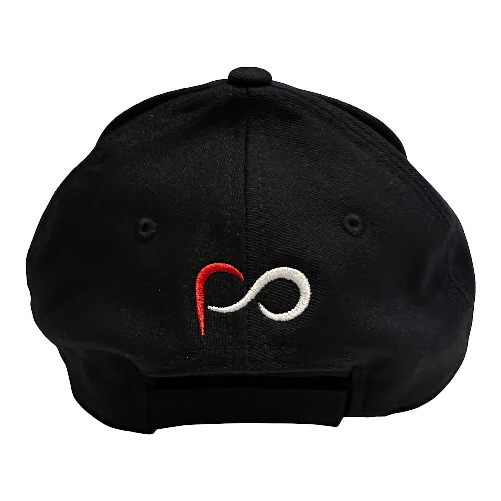 Black Curved Bill Cap with PO 3D tricolor logo in front and small PO logo on the back