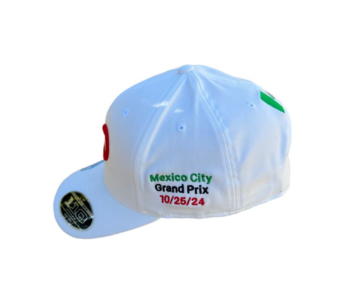 *LIMITED EDITION Tricolor* F1 Mexico City 2024 White Curved Bill Cap with PO 3D Green/Red in front and #29 Green/Red on side