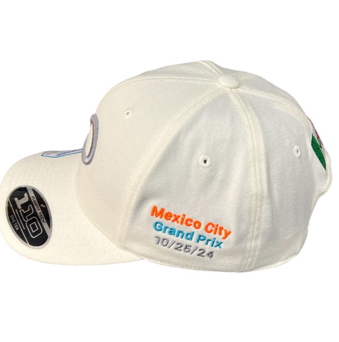 *LIMITED EDITION* F1 Mexico City 2024 White Curved Bill Cap with PO 3D Silver in front and #29 Neon on side.