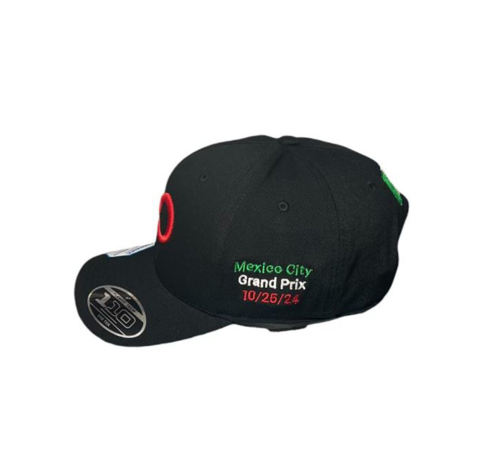 *LIMITED EDITION TRICOLOR* F1 Mexico City 2024 Black Curved Bill Cap with PO 3D Green/Red in front and #29 Green/Red on side