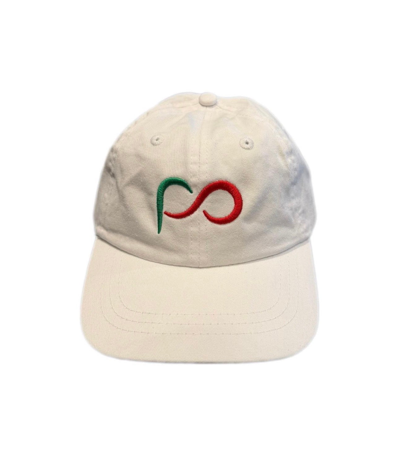 Youth White Curved Bill Cap PO logo in front