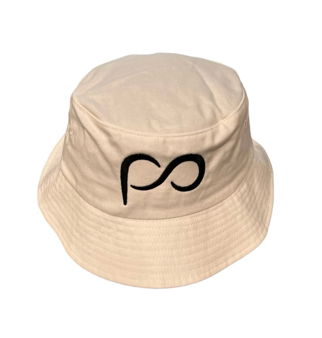 White PO Bucket Hat with Black PO logo