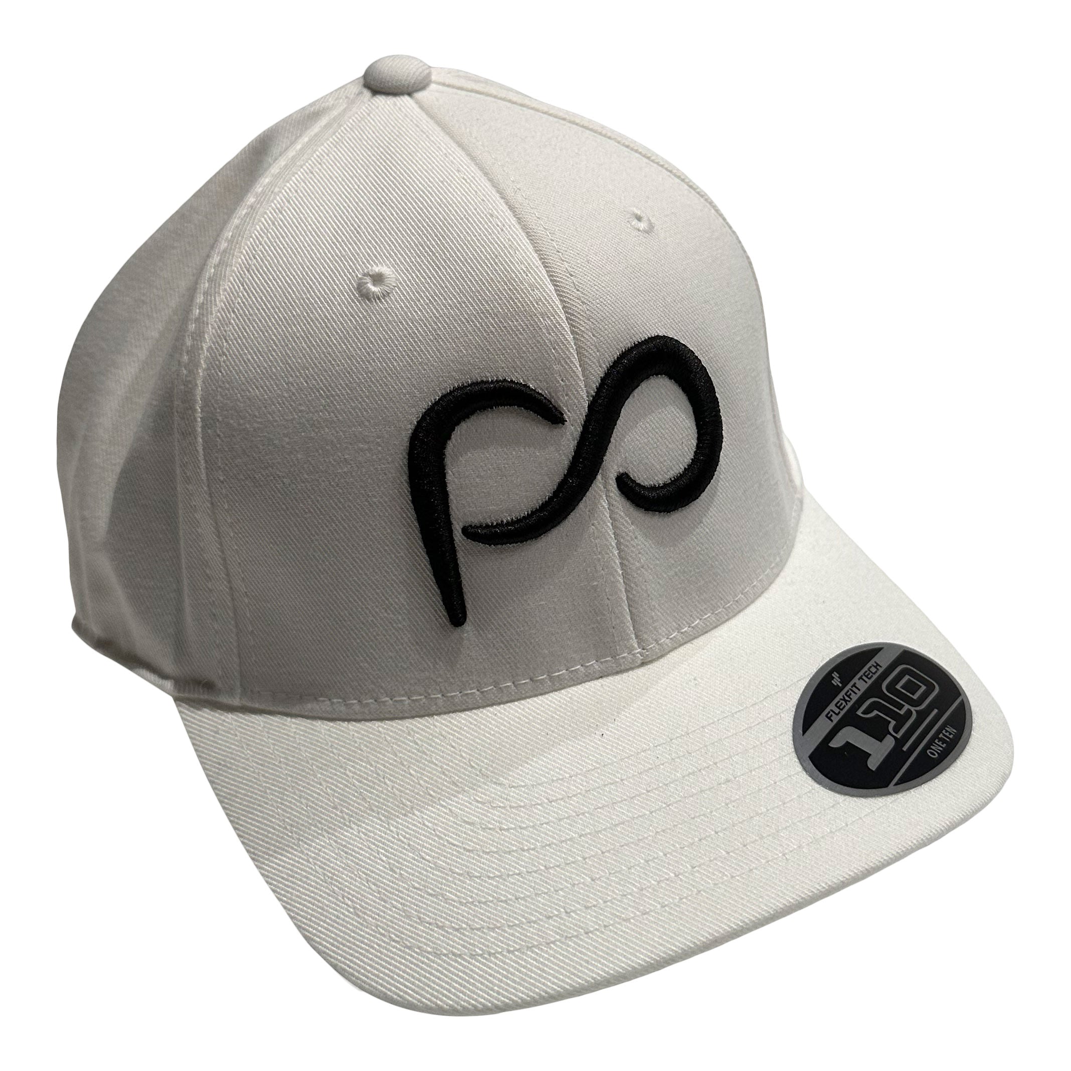 White Curved Bill Cap with Black PO 3D logo in Front