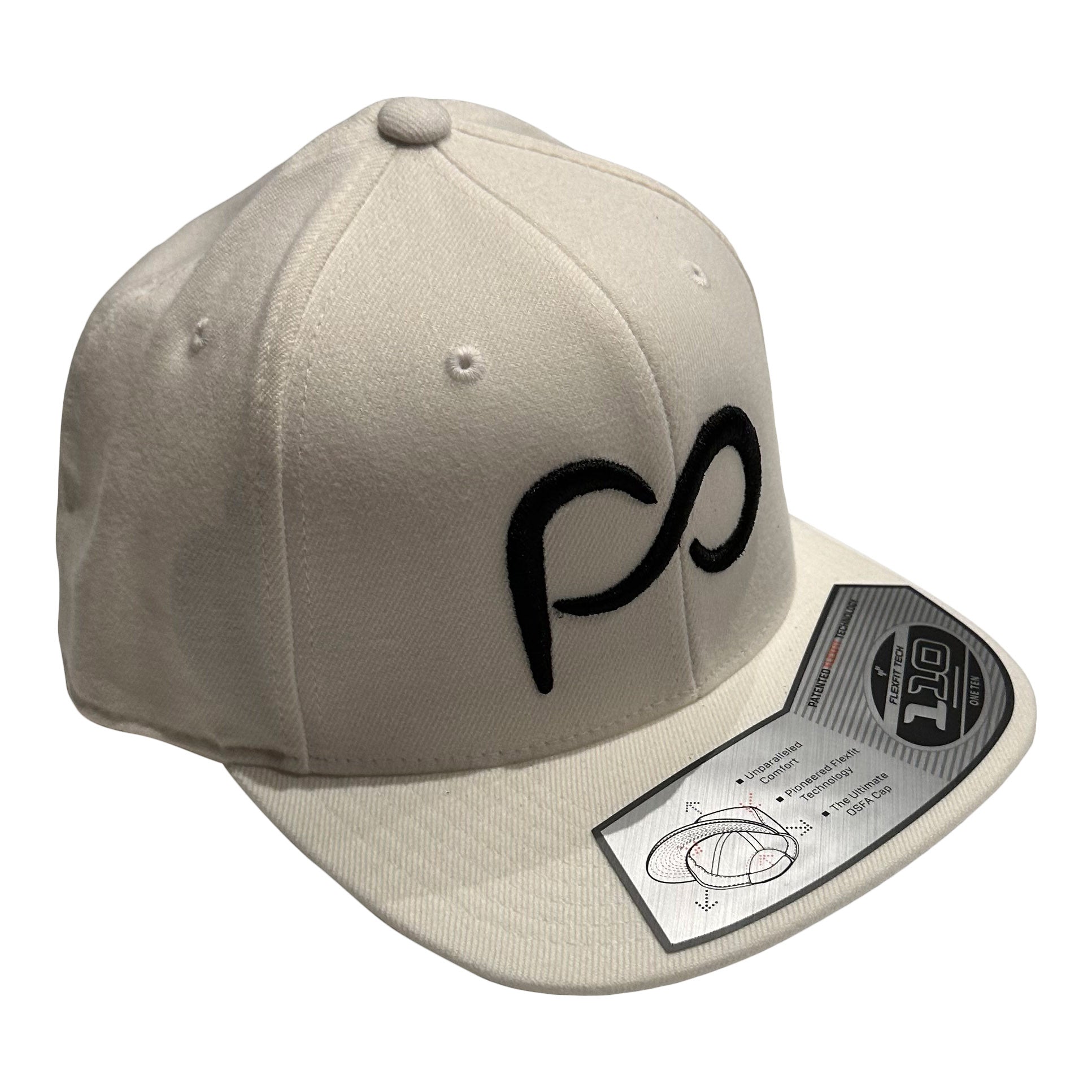 White Flat Bill Cap with Black PO 3D logo in Front