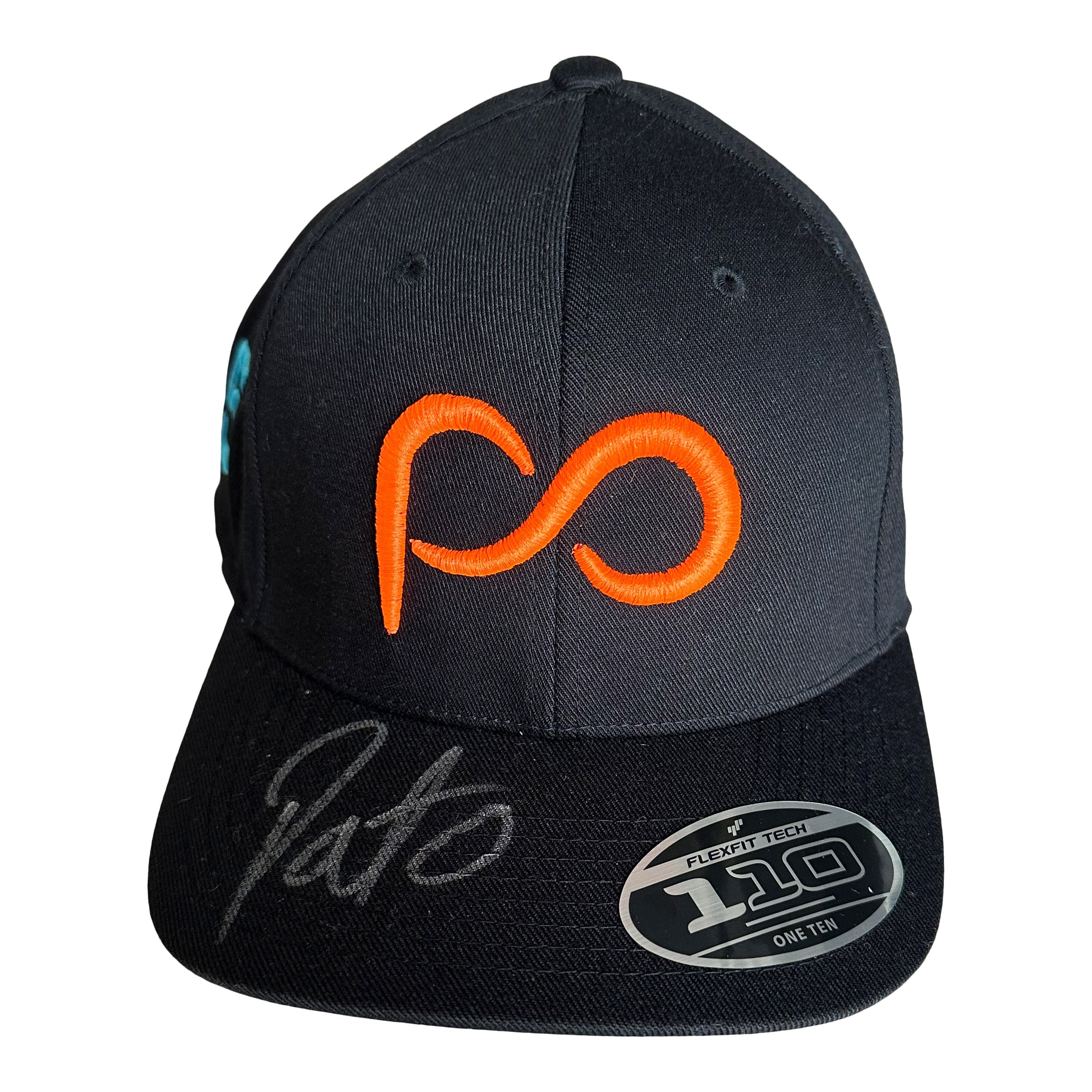 *Autographed* Black Flat Bill Cap with PO Neon 3D logo in front and #5 blue on side