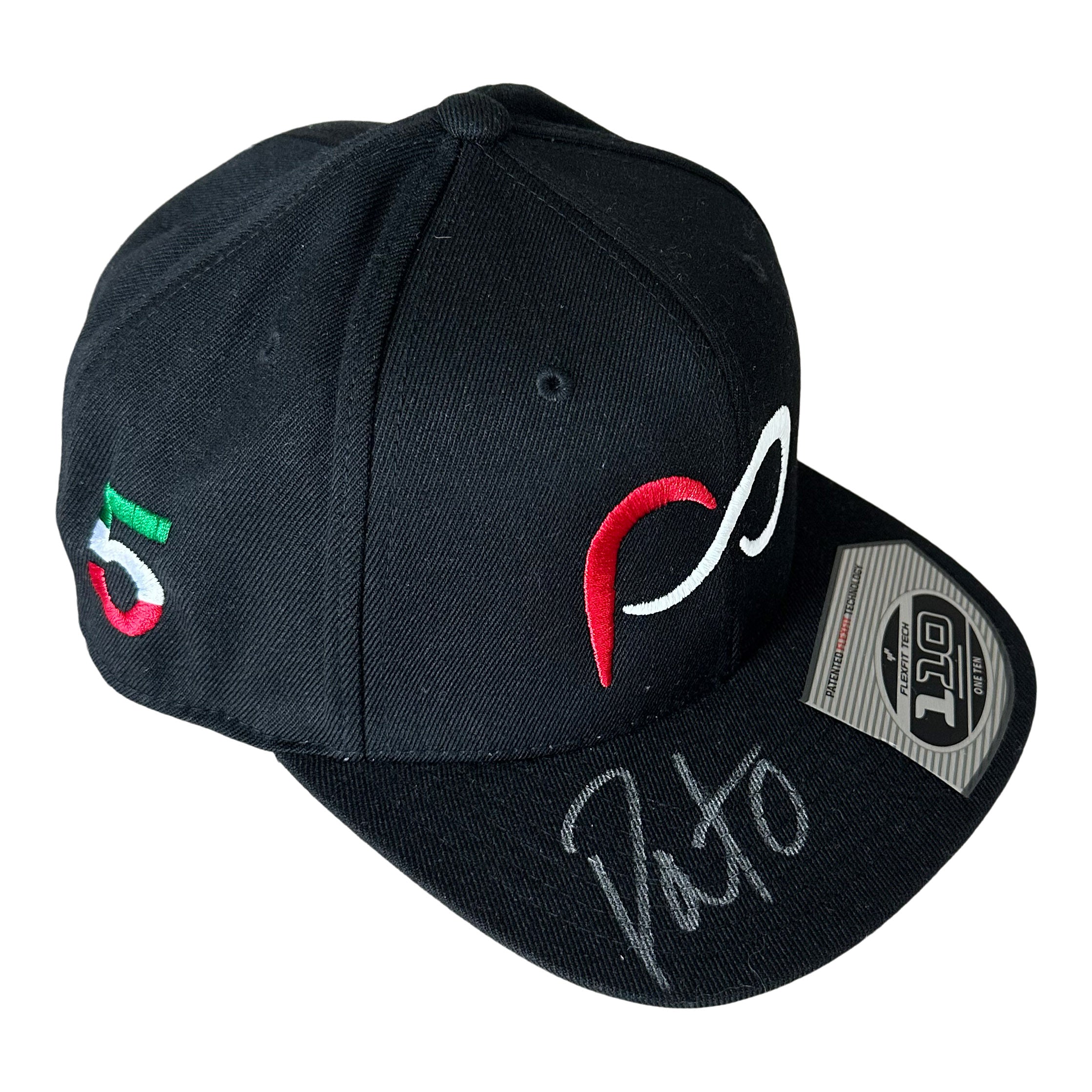 *Autographed* Black Flat Bill Cap with PO logo 3D in front and #5 tricolor on side