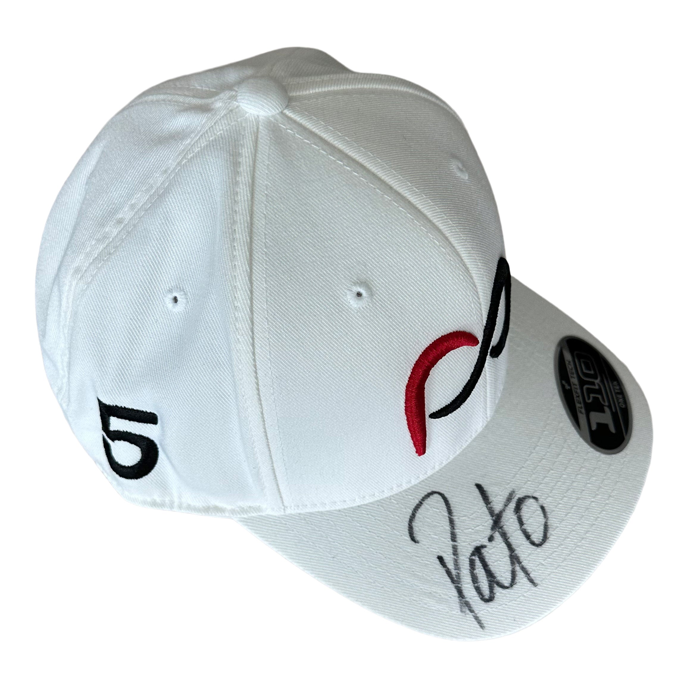 *Autographed* White Curve Bill Cap with PO logo 3D in front and #5 black on side