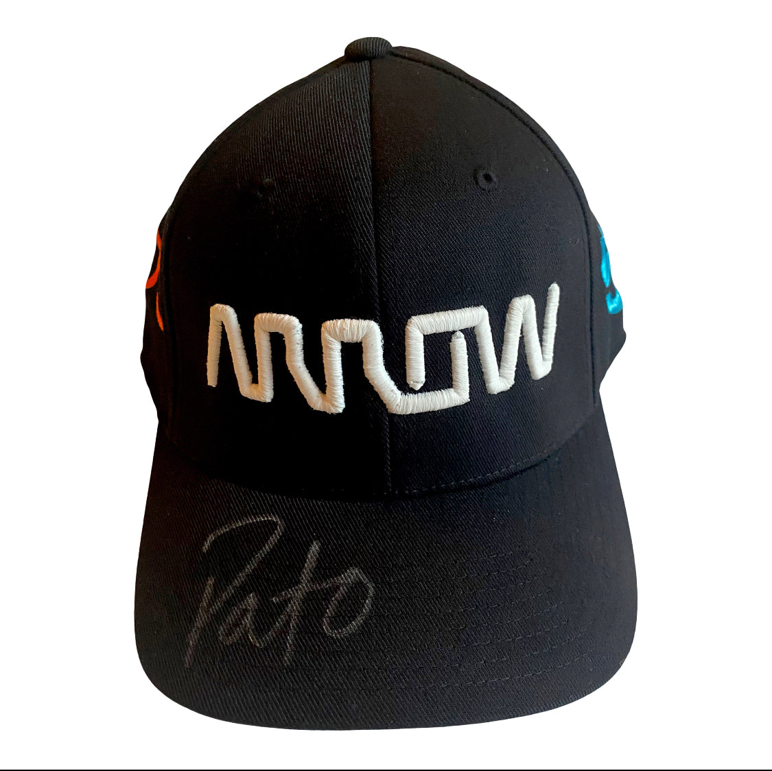 *Autographed* Black Curved Bill Cap with ARROW logo in front and Neon PO logo on side